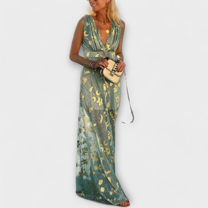 Elegant dress with V-neckline and sequin detail