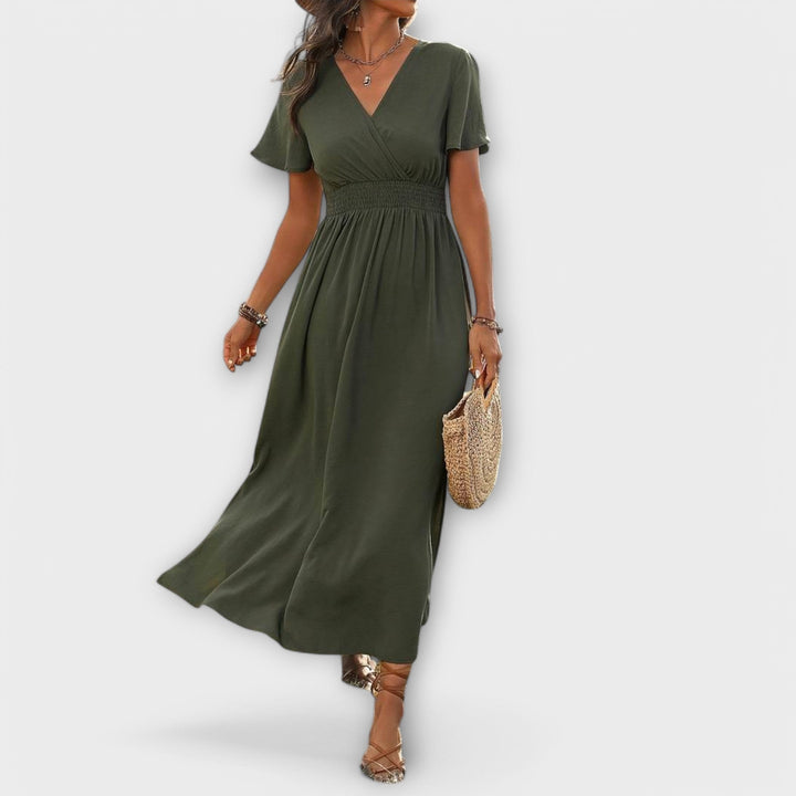 Heather - An elegant Boho dress with a V-neckline and long sleeves