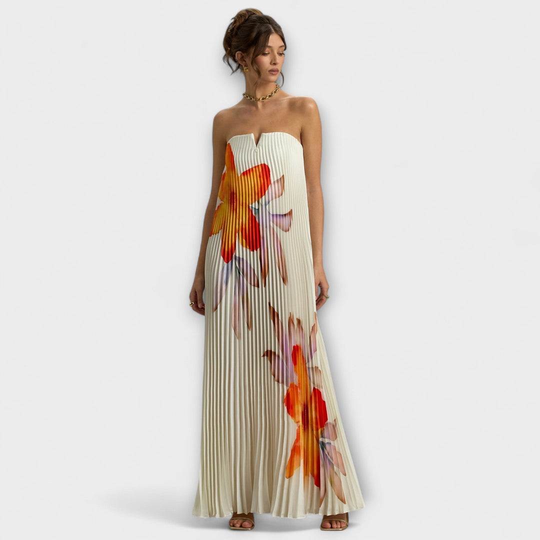 Michelle - Sweetheart Maxi Dress in Orange Floral