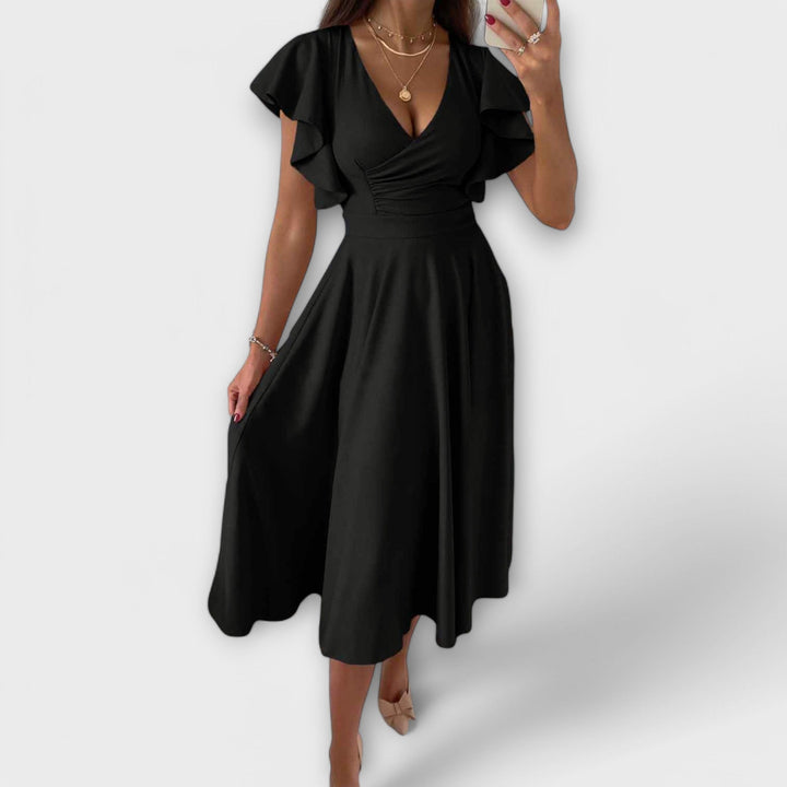 Elegant V-Neck Dress with Flowing Silhouette