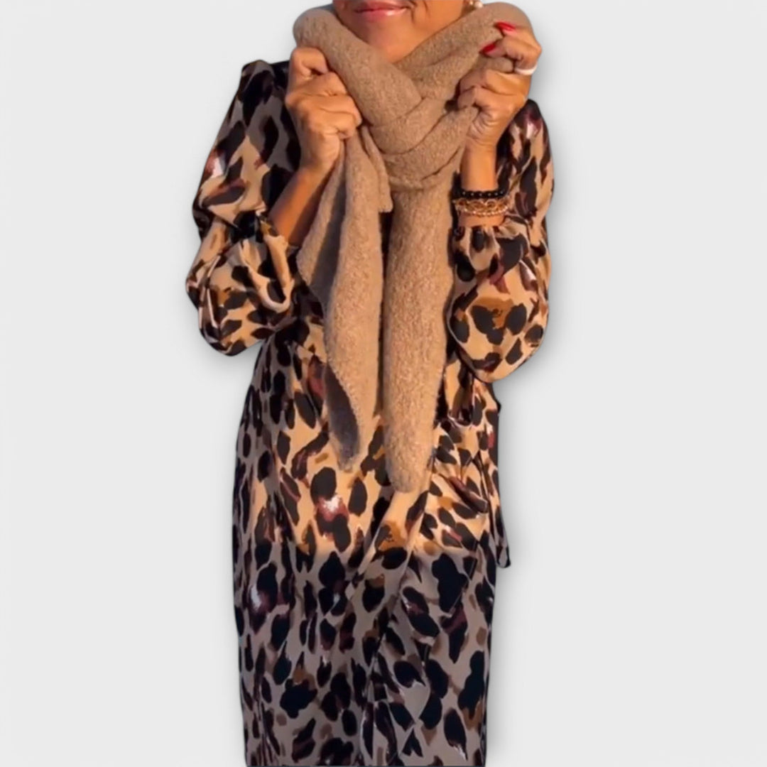 Casual Leopard Print Dress with V-Neck