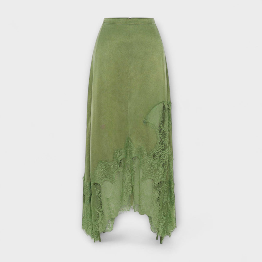 Kaia - Satin Blouse with Lace Trim and Pleated Neckline in Set