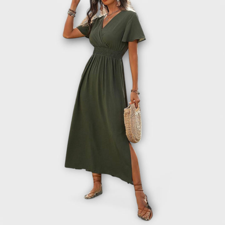 Heather - An elegant Boho dress with a V-neckline and long sleeves
