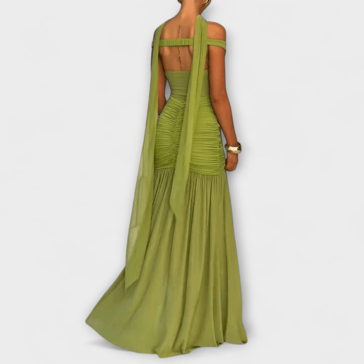 Nicole - Olive Green Maxi Dress with V-Neck