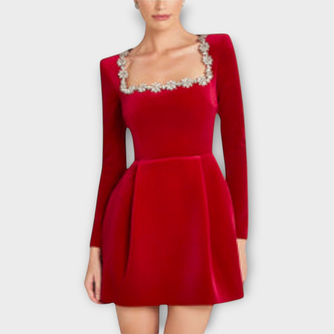 Wren - Velvet Mini Dress with Jewel Embellishments