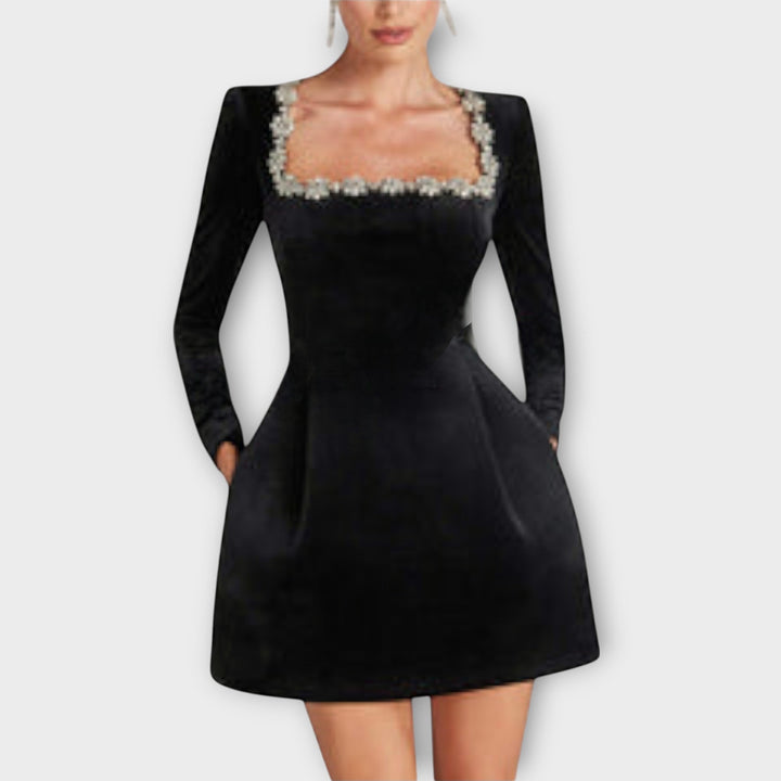 Wren - Velvet Mini Dress with Jewel Embellishments