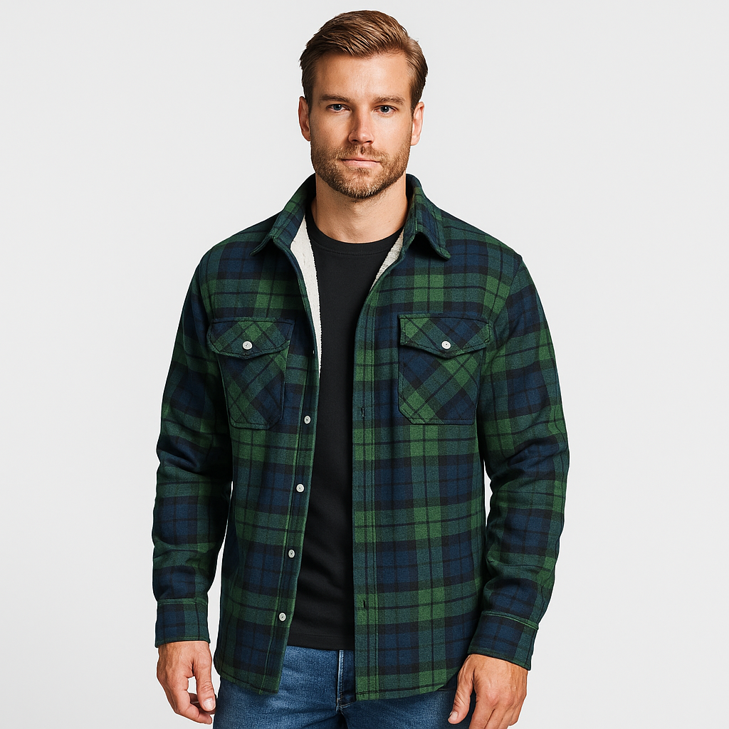 Men's Checkered Flannel Shirt with Fleece Lining