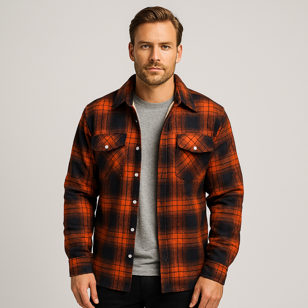 Men's Checkered Flannel Shirt with Fleece Lining