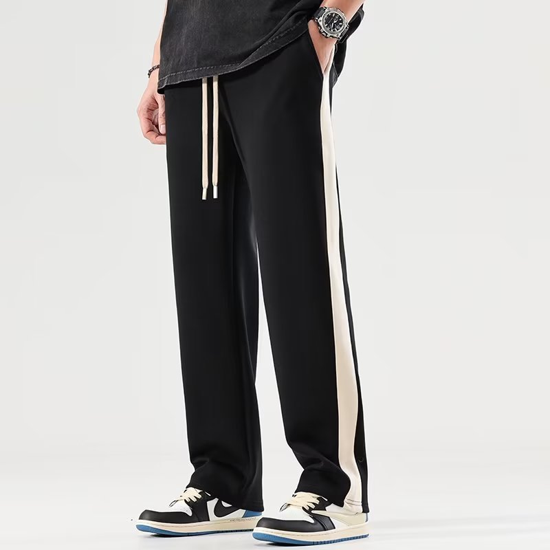 Men's Color Block Wide Trousers - Relaxed Fit Casual Pants