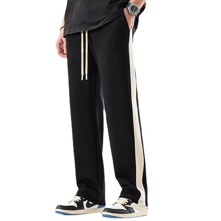 Men's Color Block Wide Trousers - Relaxed Fit Casual Pants