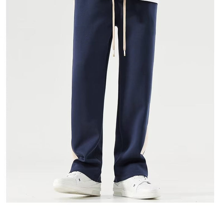Men's Color Block Wide Trousers - Relaxed Fit Casual Pants