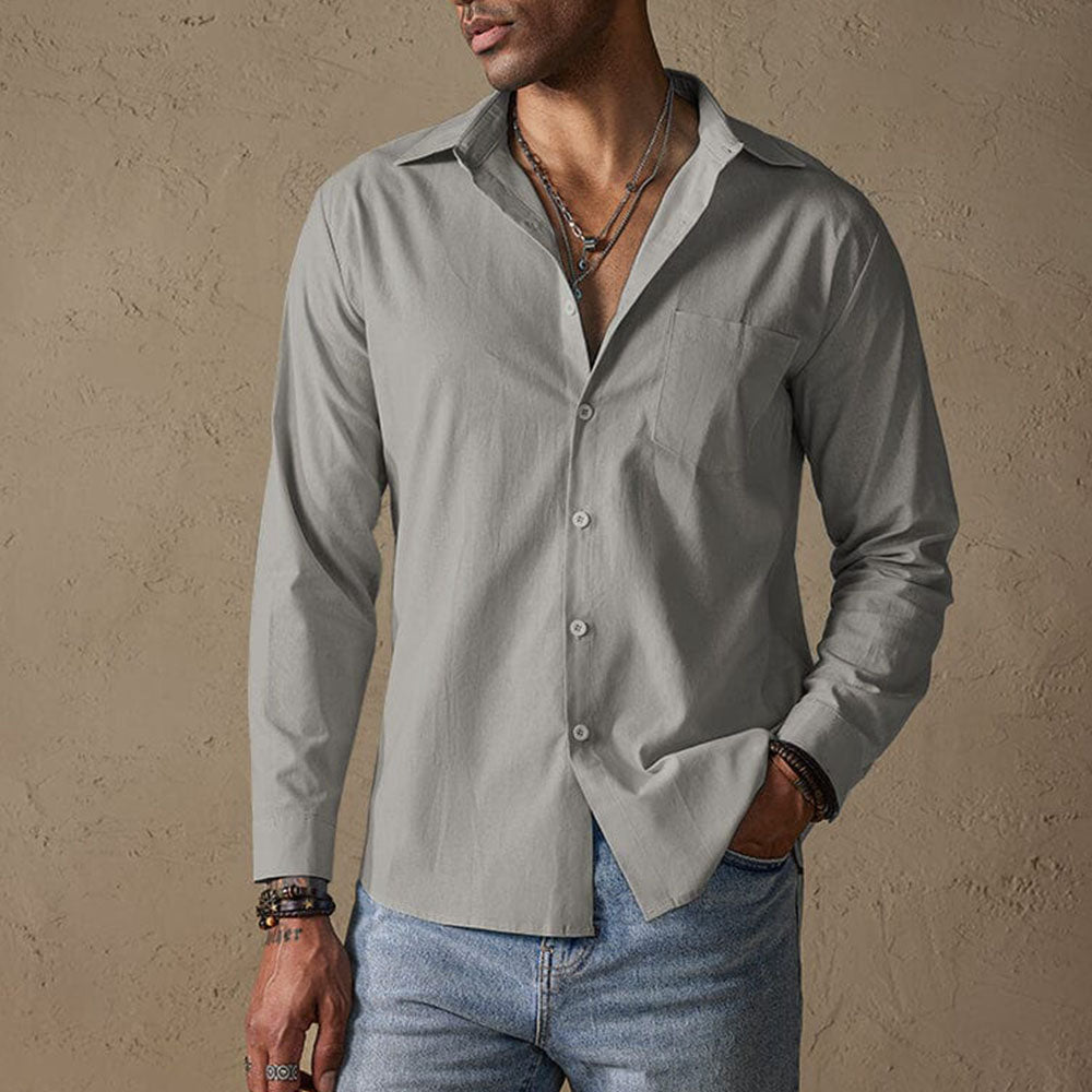 Men's Linen Casual Shirt with Traditional Collar