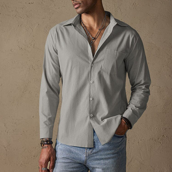 Men's Linen Casual Shirt with Traditional Collar