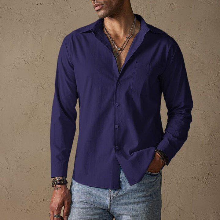 Men's Linen Casual Shirt with Traditional Collar