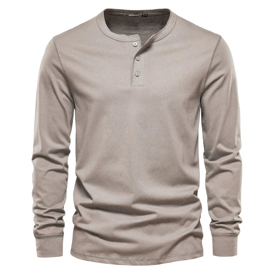 Cotton Blend Henley – Button Neck & Long Sleeves