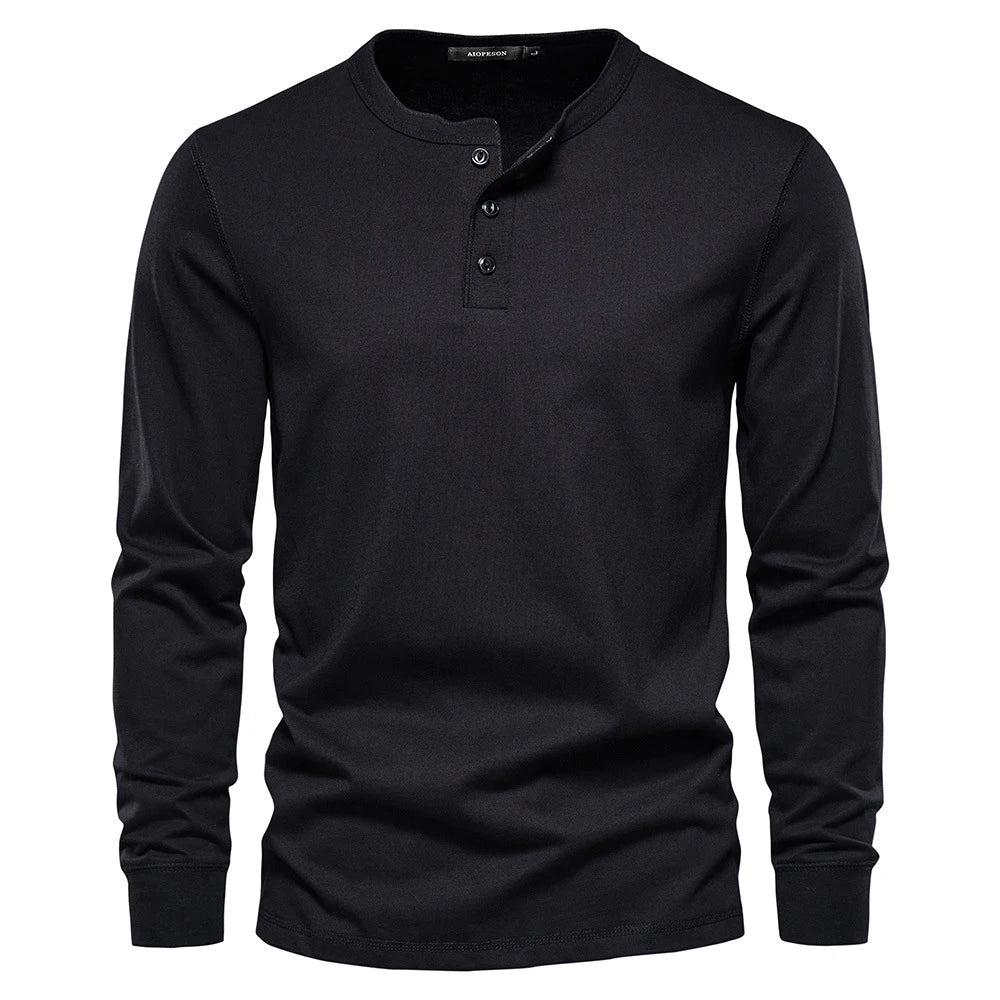 Cotton Blend Henley – Button Neck & Long Sleeves