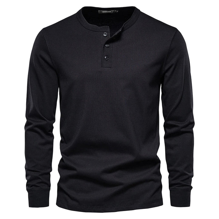 Cotton Blend Henley – Button Neck & Long Sleeves