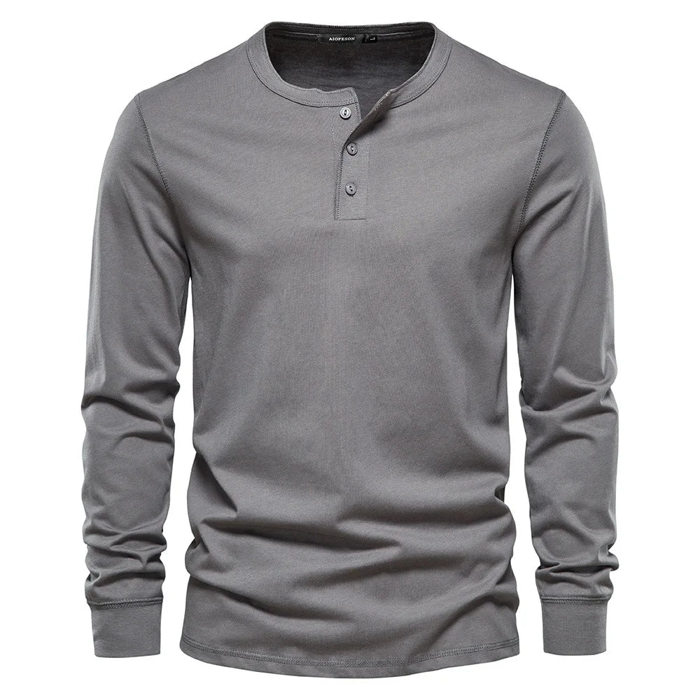 Cotton Blend Henley – Button Neck & Long Sleeves