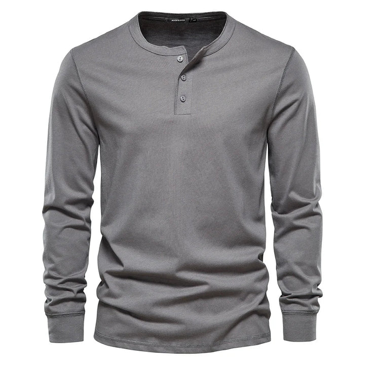 Cotton Blend Henley – Button Neck & Long Sleeves