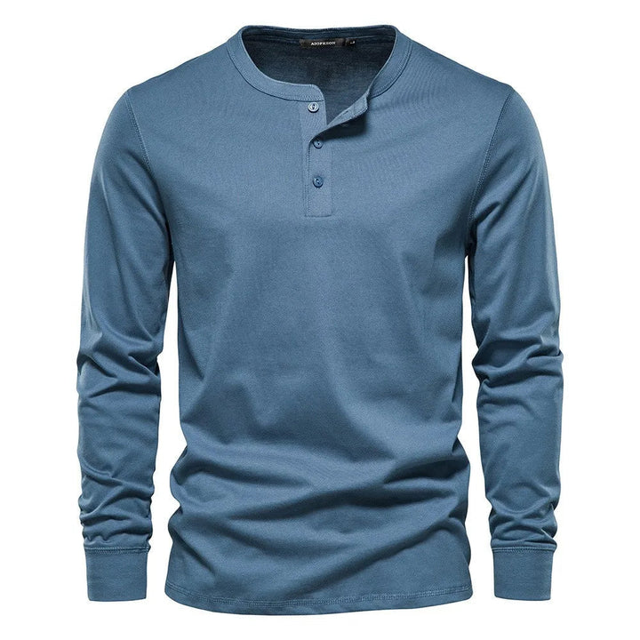 Cotton Blend Henley – Button Neck & Long Sleeves