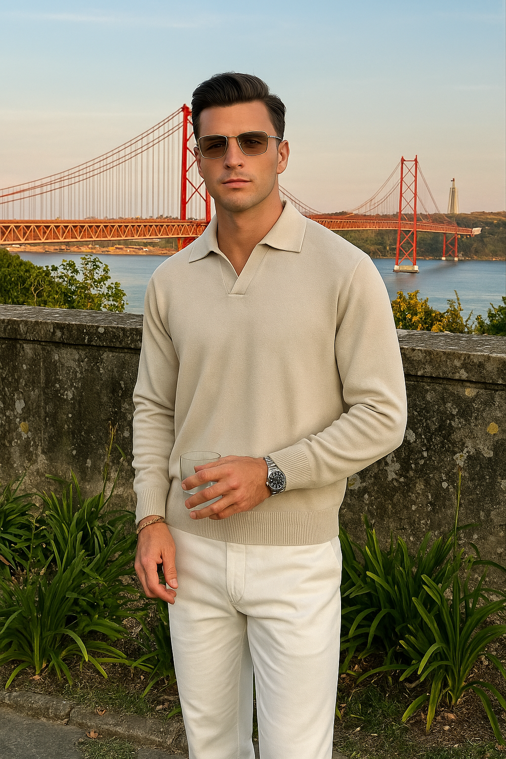 Men's Long Sleeve Polo Shirt - Comfortable Knit Relaxed Fit