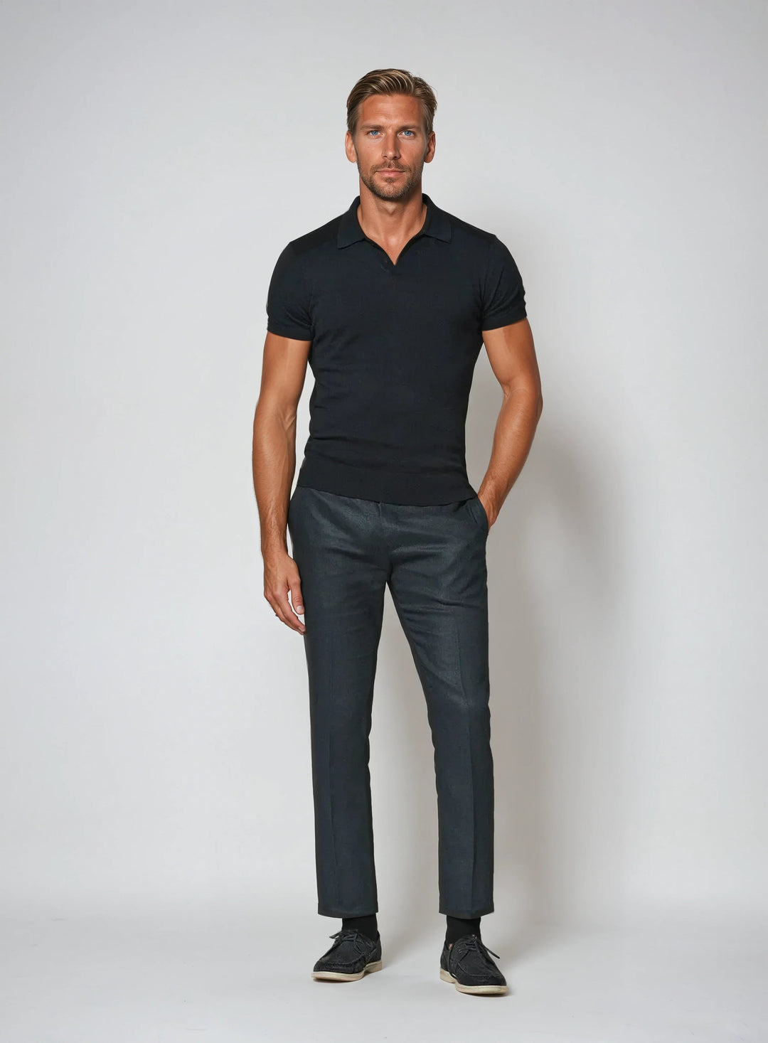 Men's Polo Shirt - Buttonless Knitted Design for Comfort