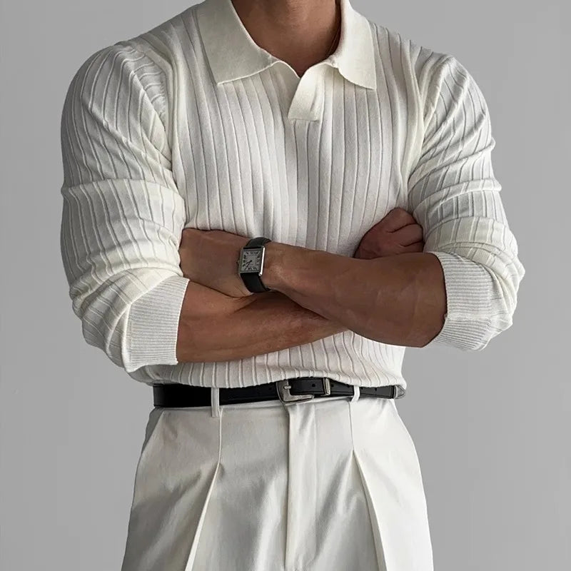 Men's Ribbed Polo Shirt - Tailored Fit for Casual & Semi-Formal Wear
