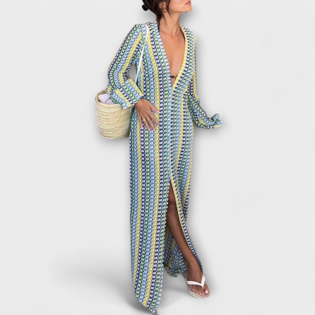 Elina – Maxi Dress with V-Neck and Holiday Flair