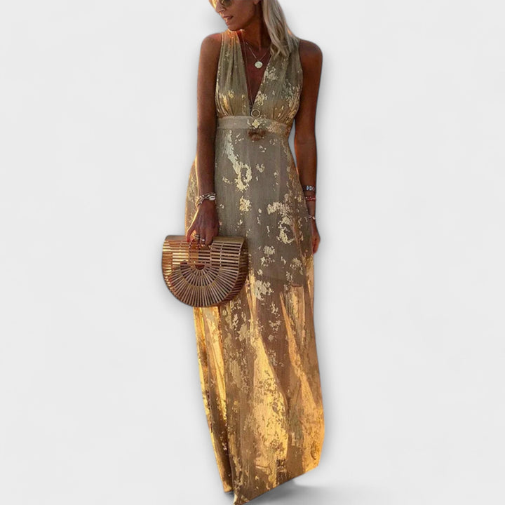 Elegant dress with V-neckline and sequin detail