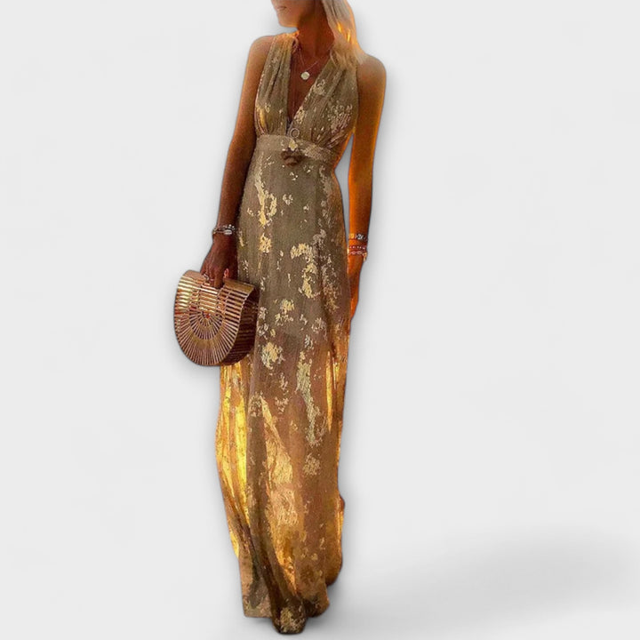 Elegant dress with V-neckline and sequin detail