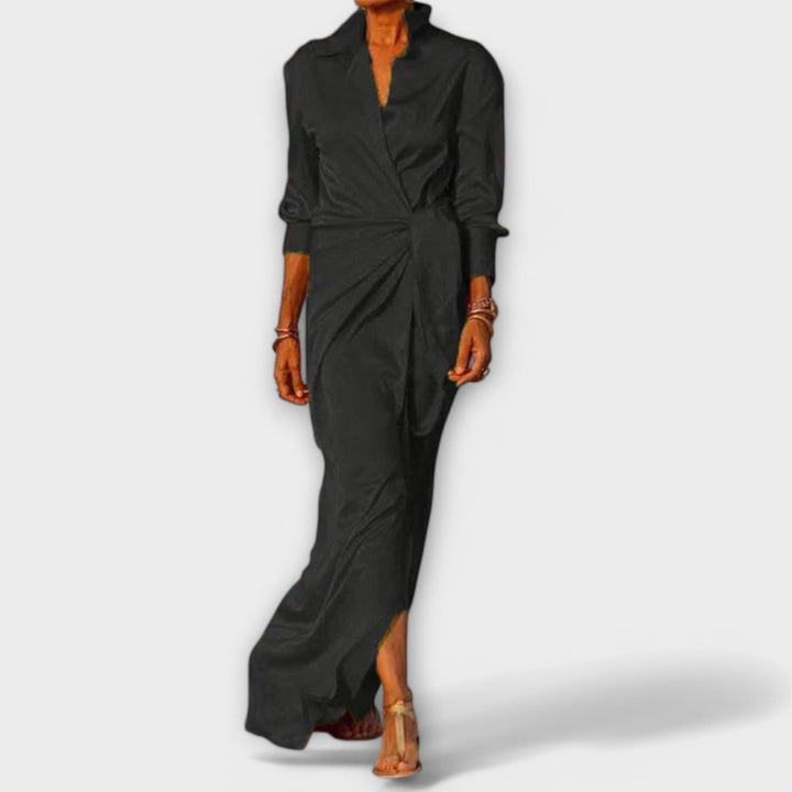 Elegant Dress with Belt and Long Sleeves