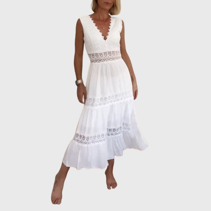 Ninfea | Sleeveless Midi Dress in Boho Style with Lace Details