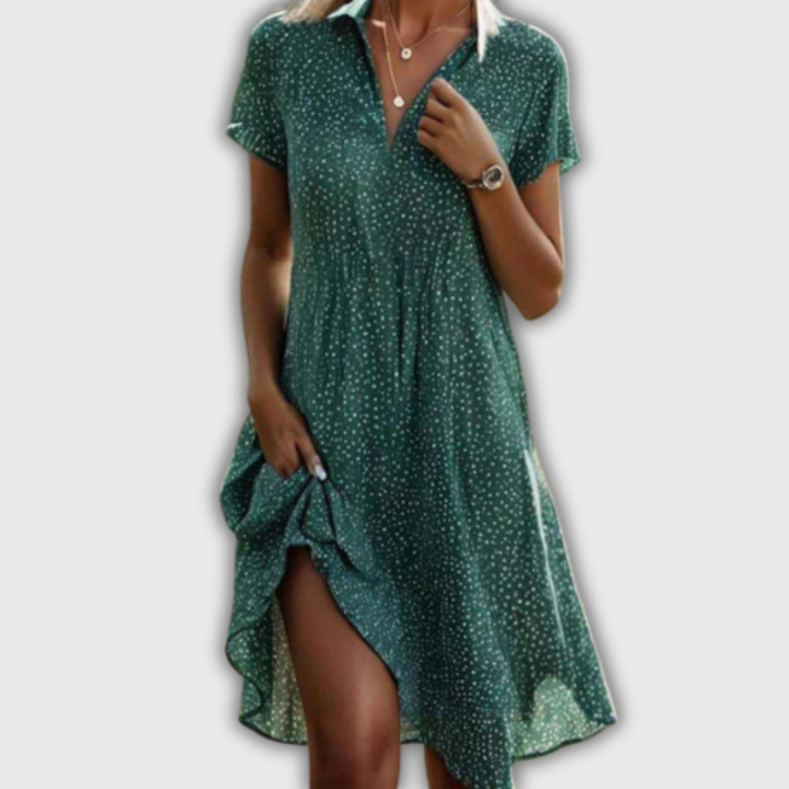 Mary - Short-Sleeved Midi Dress for Women