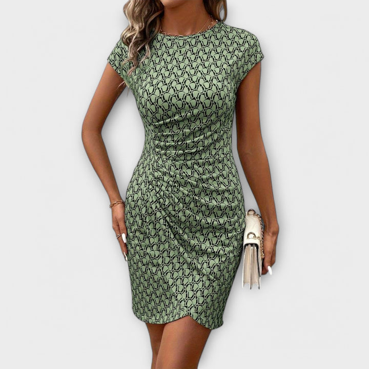 Emma - Short-Sleeved Tulip Dress with All-Over Pattern