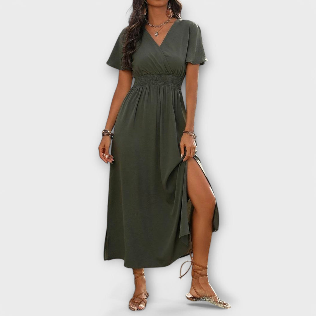 Heather - An elegant Boho dress with a V-neckline and long sleeves