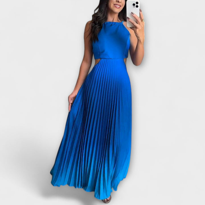 Haven – Stylish Backless Maxi Dress with Gradient and Tie Pleats